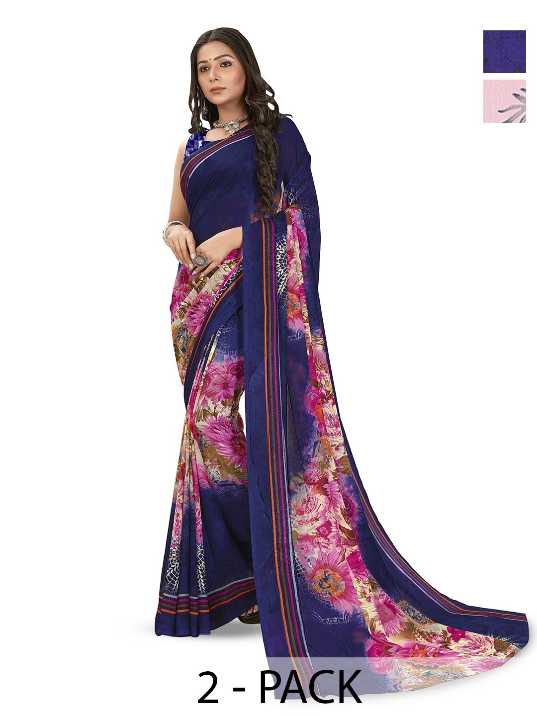 

ANAND SAREES Floral Printed Poly Georgette Saree, Blue