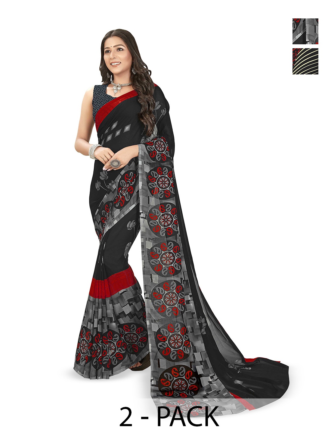 

ANAND SAREES Floral Pack of-2 Floral Printed Saree, Black