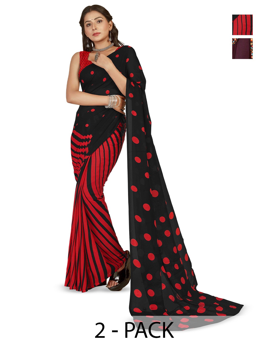 

ANAND SAREES Poly Georgette Saree, Red