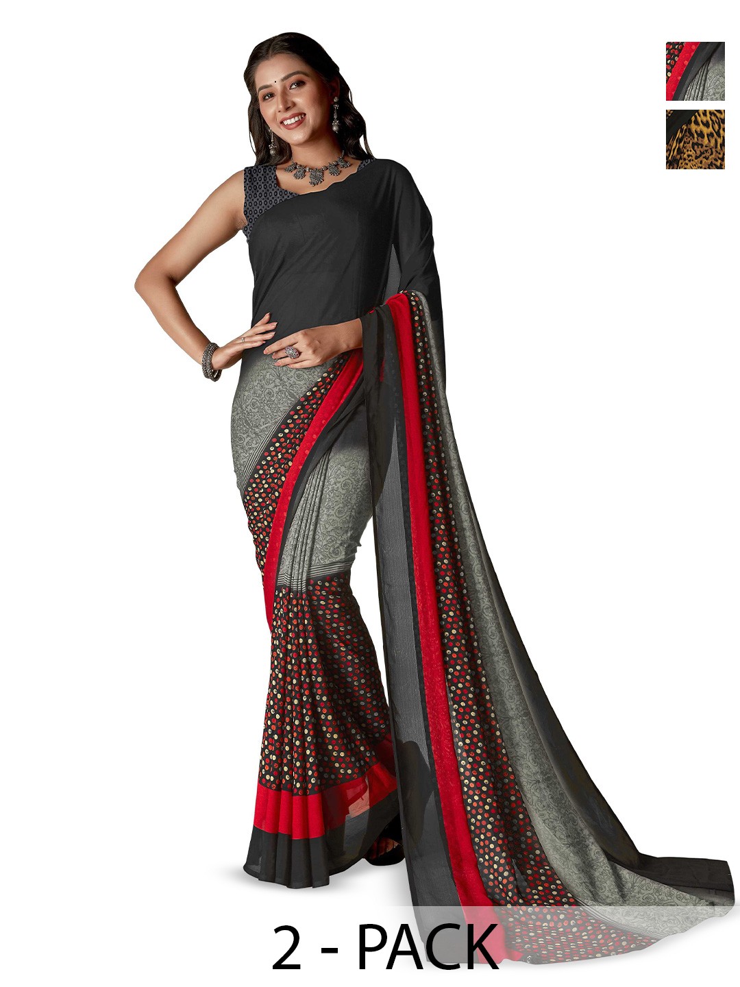 

ANAND SAREES Pack of-2 Floral Printed Saree, Brown