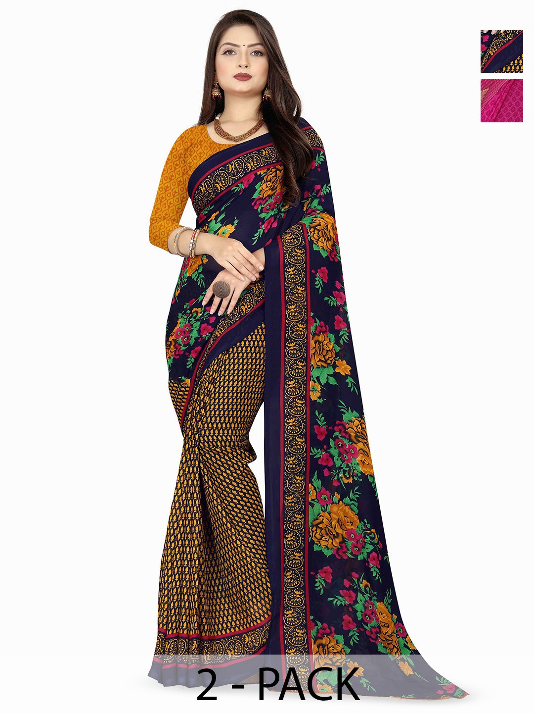 

ANAND SAREES Selection Of 2 Printed Saree, Blue