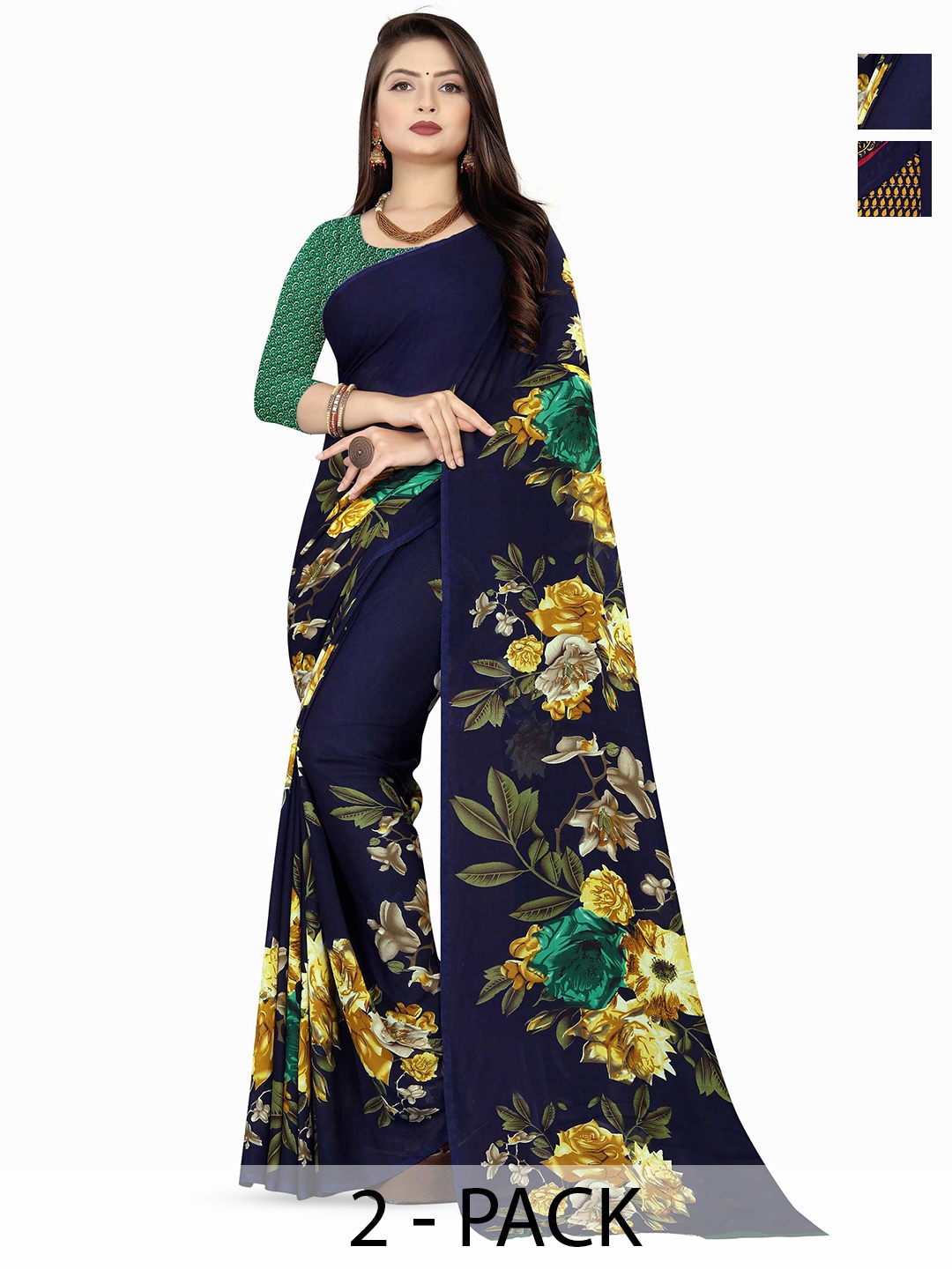 

ANAND SAREES Pack of-2 Floral Printed Saree, Blue