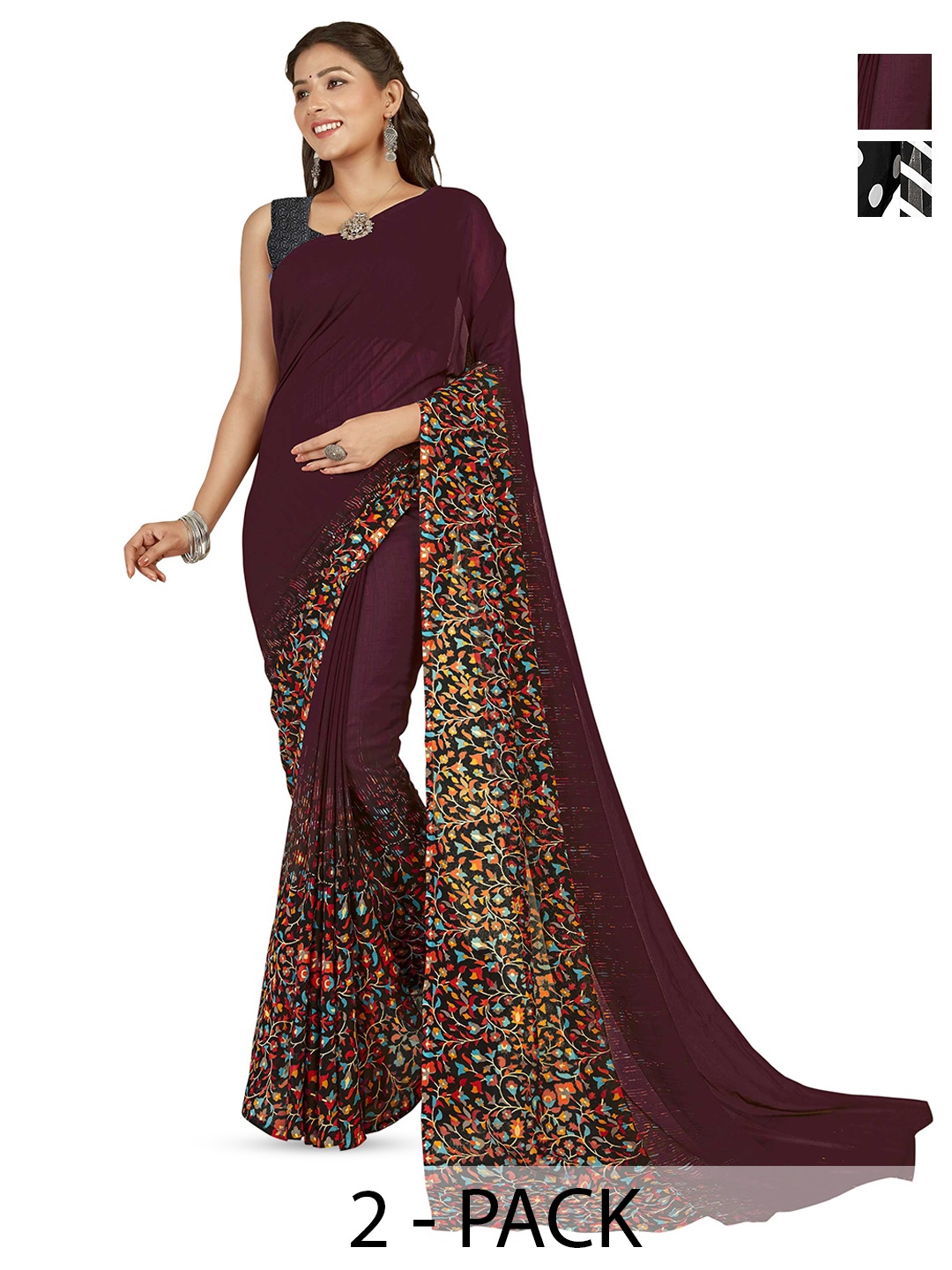 

ANAND SAREES Selection of 2 Striped Saree, Maroon