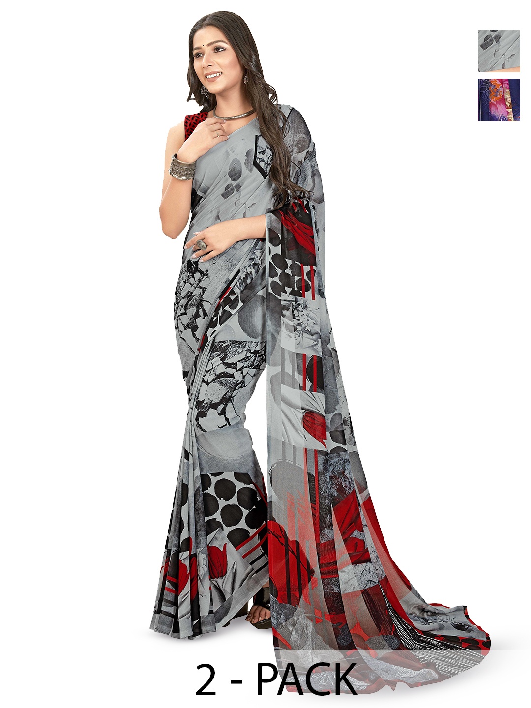 

ANAND SAREES Pack of-2 Floral Printed Saree, Grey