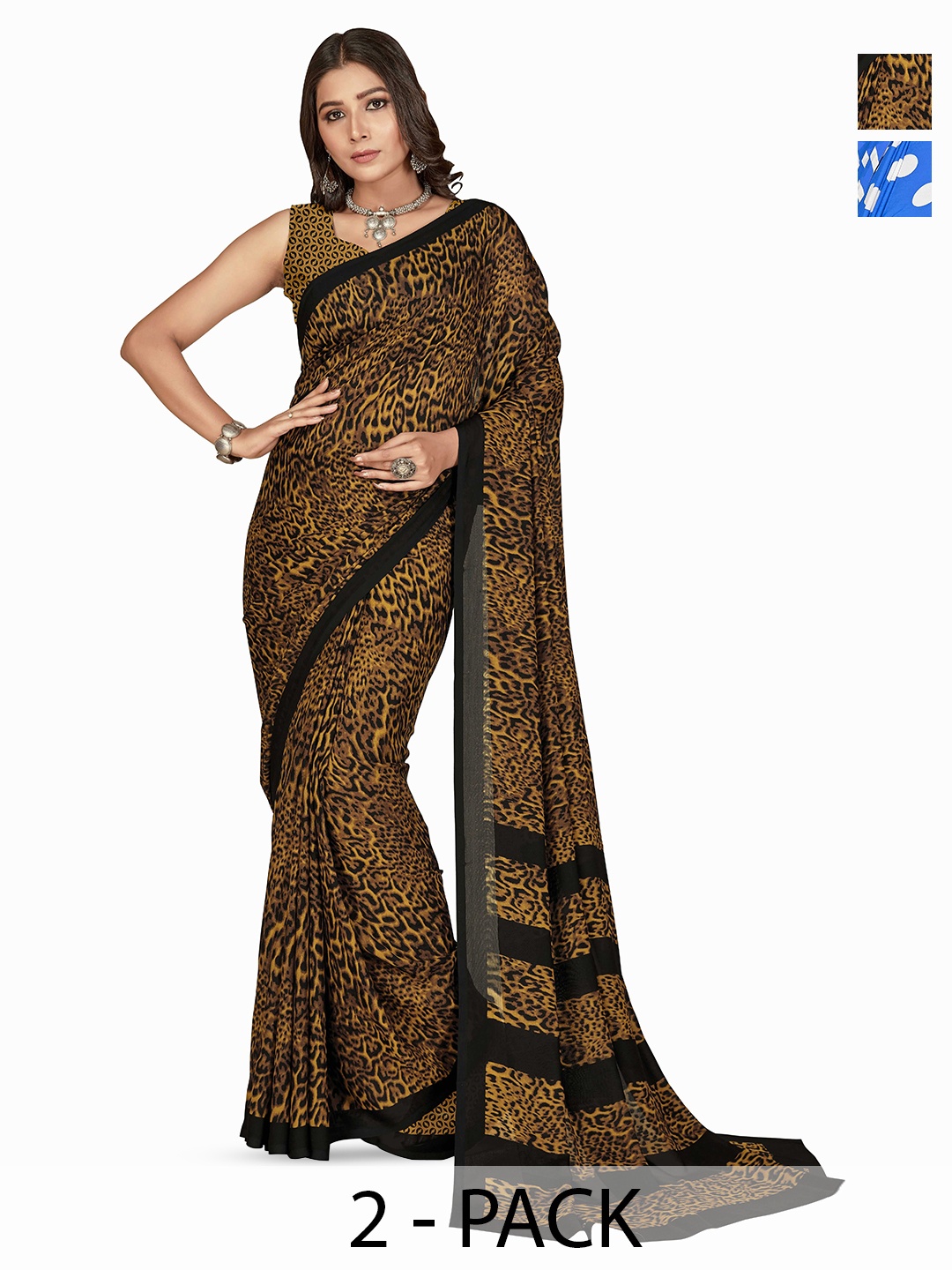 

ANAND SAREES Selection Of 2 Abstract Printed Sarees, Yellow