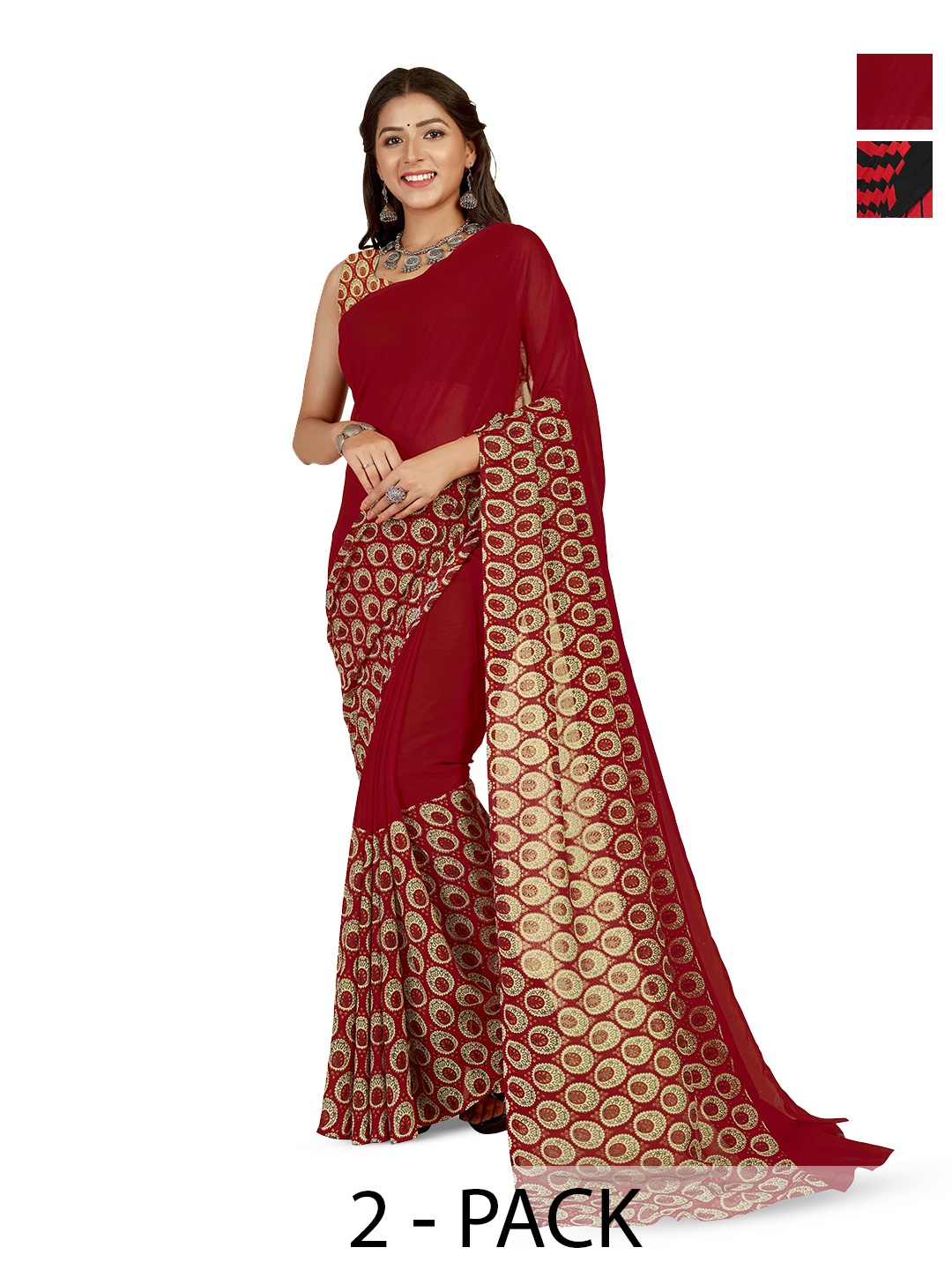 

ANAND SAREES Pack of-2 Polka Dot Printed Saree, Red