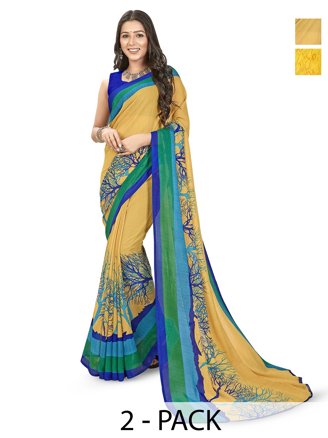 

ANAND SAREES Pack of-2 Floral Printed Saree, Beige