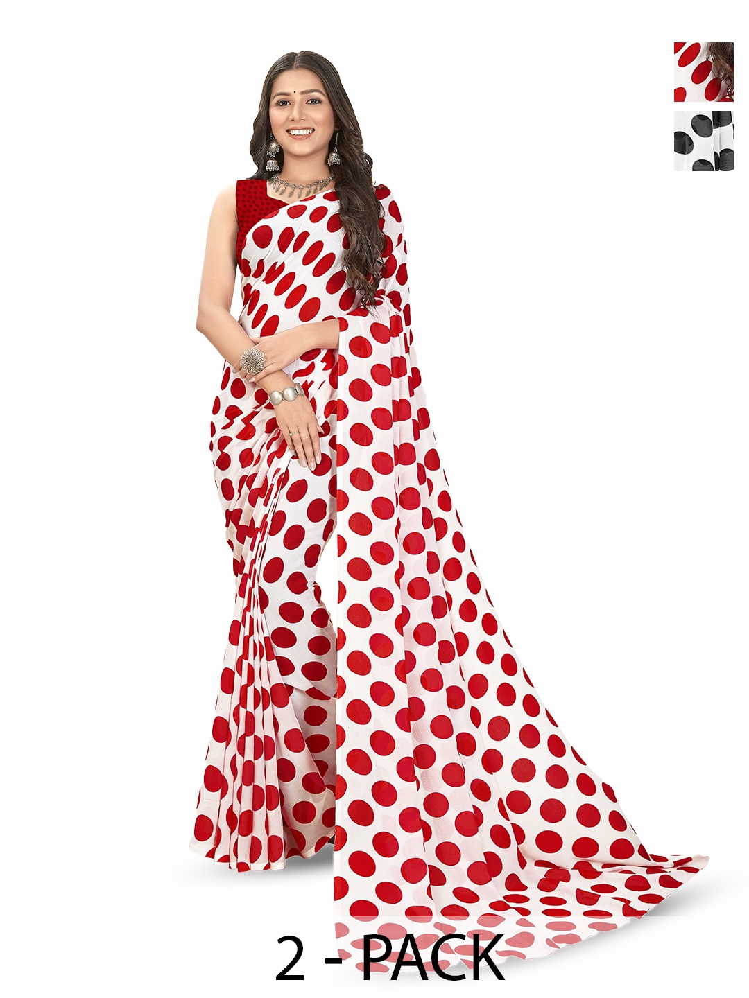 

ANAND SAREES Selection Of 2 Printed Saree, Red