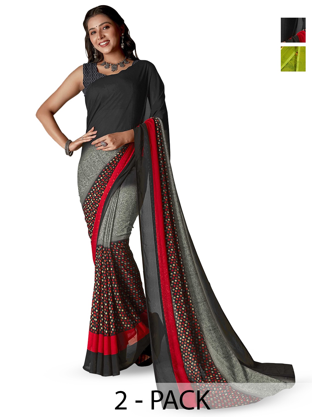 

ANAND SAREES Floral Poly Georgette Saree, Green