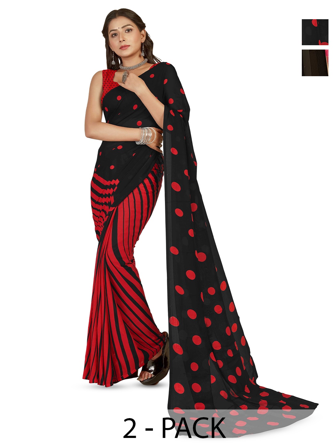 

ANAND SAREES Printed Polka Dot Poly Georgette Saree, Red