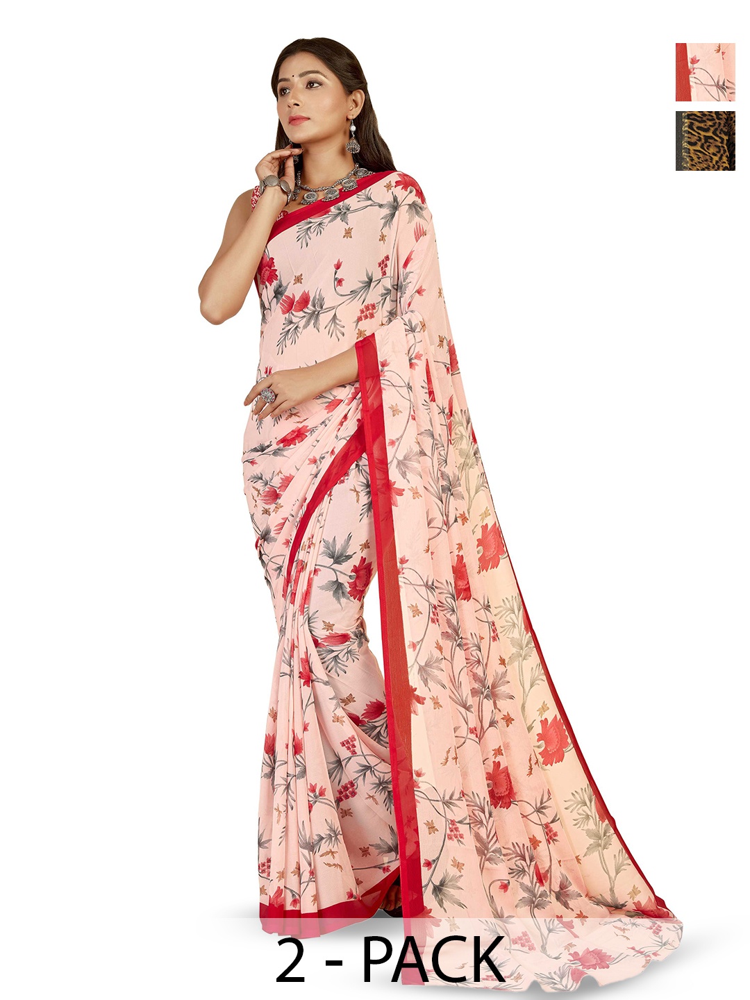

ANAND SAREES Selection of 2 Floral Saree, Pink