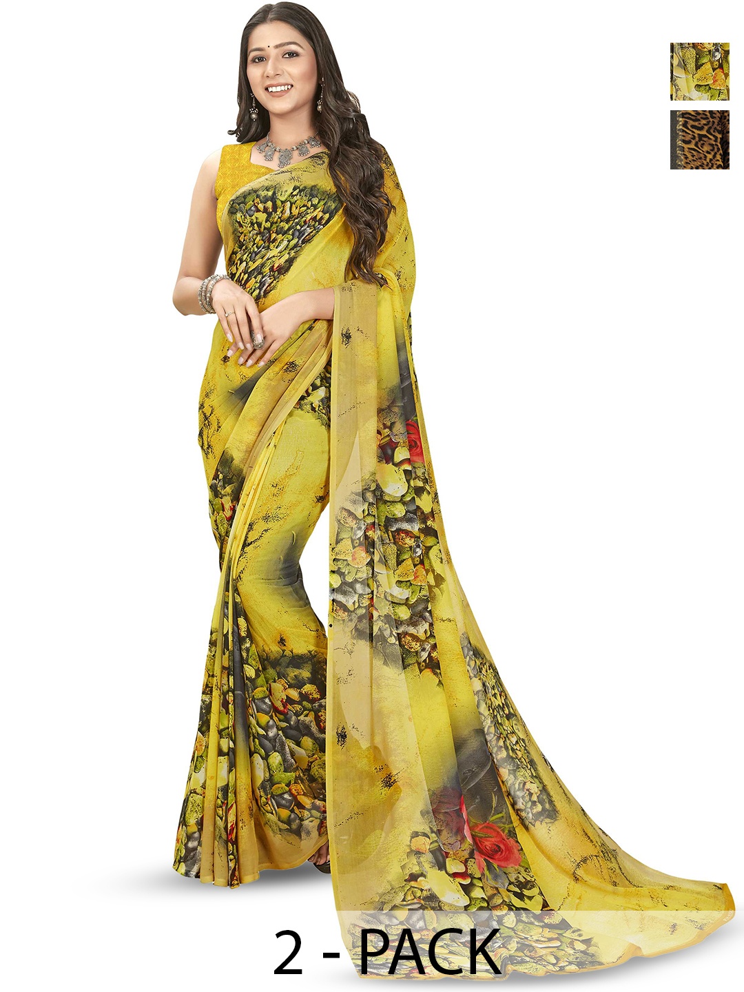 

ANAND SAREES Pack of-2 Floral Printed Saree, Black