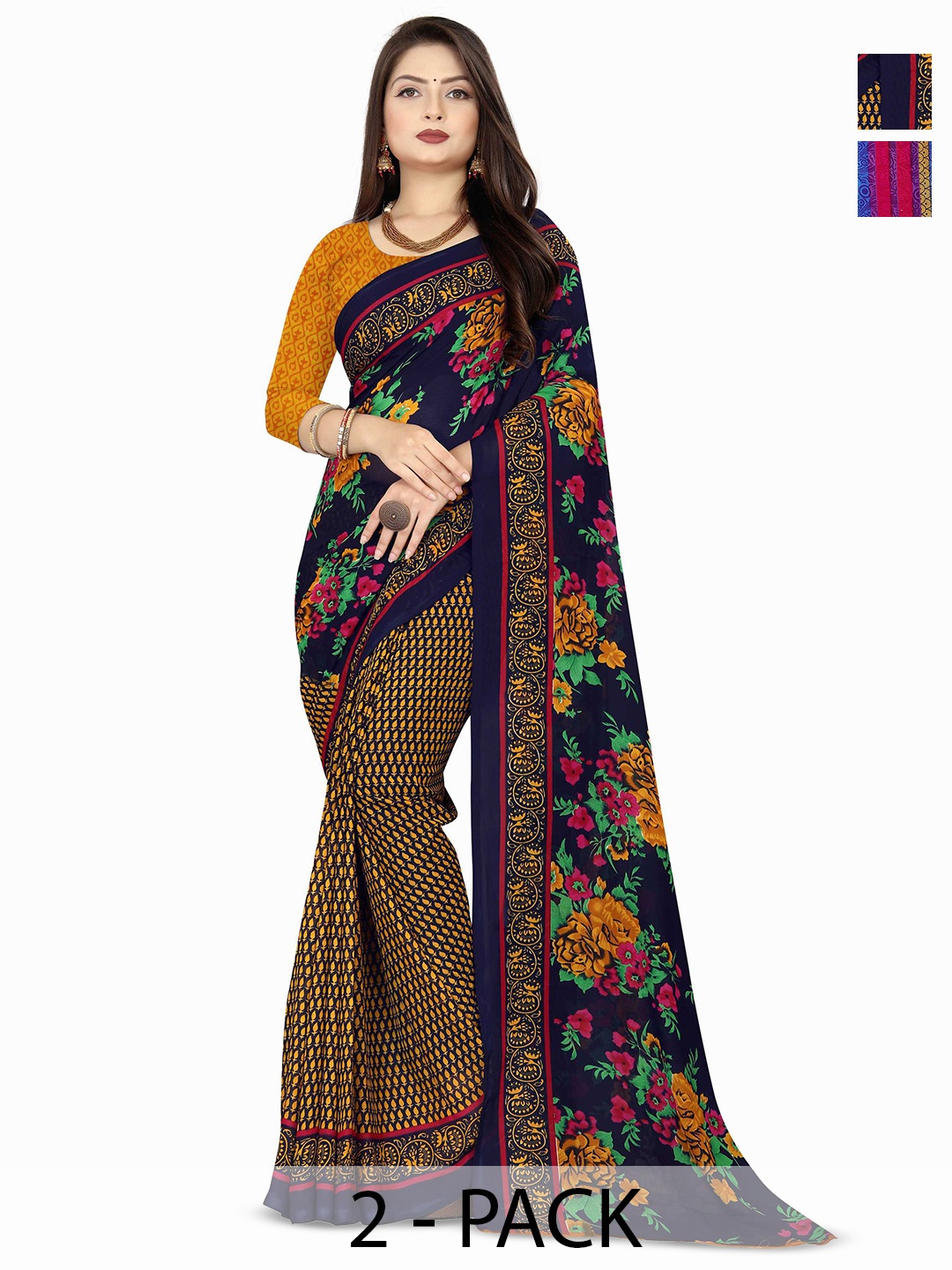 

ANAND SAREES Pack of-2 Floral Printed Saree, Pink