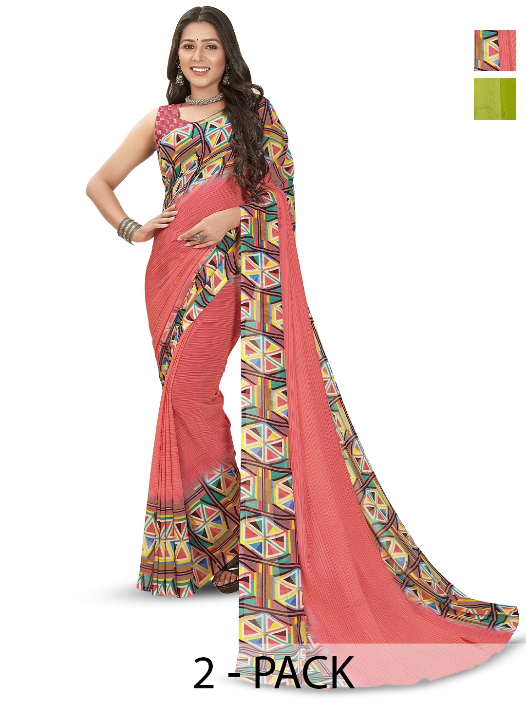 

ANAND SAREES Floral Poly Georgette Saree, Green