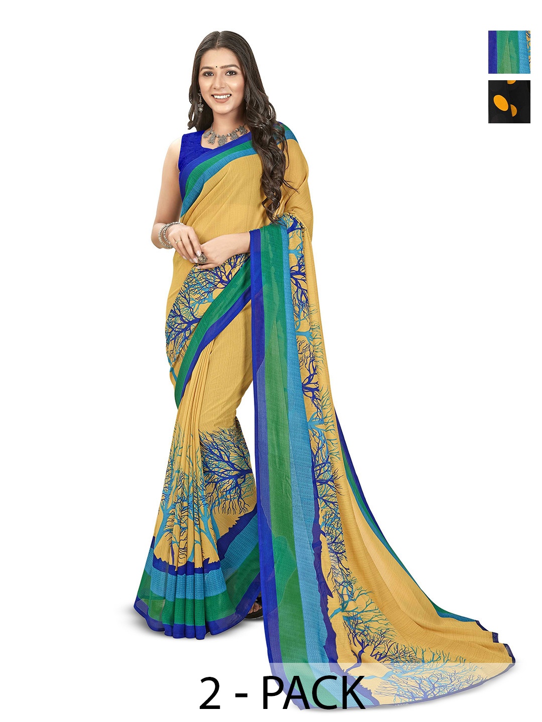

ANAND SAREES Selection of 2 Polka Dot Saree, Yellow