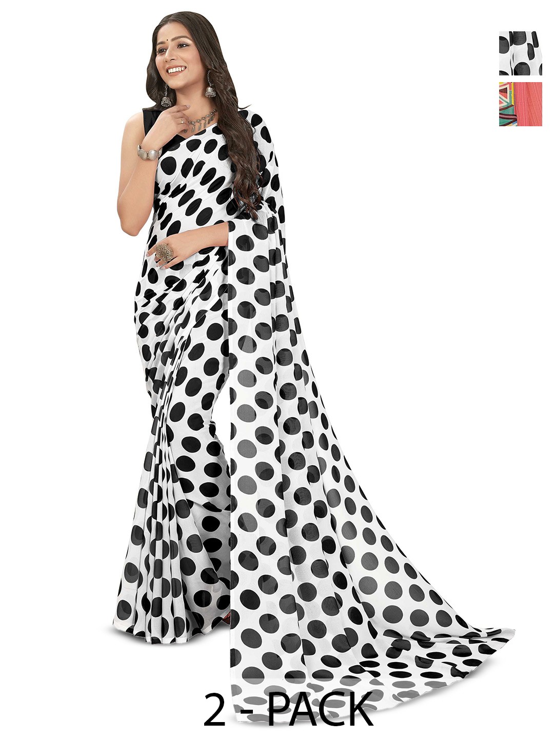 

ANAND SAREES Pack Of 2 Polka Dot Saree, Pink