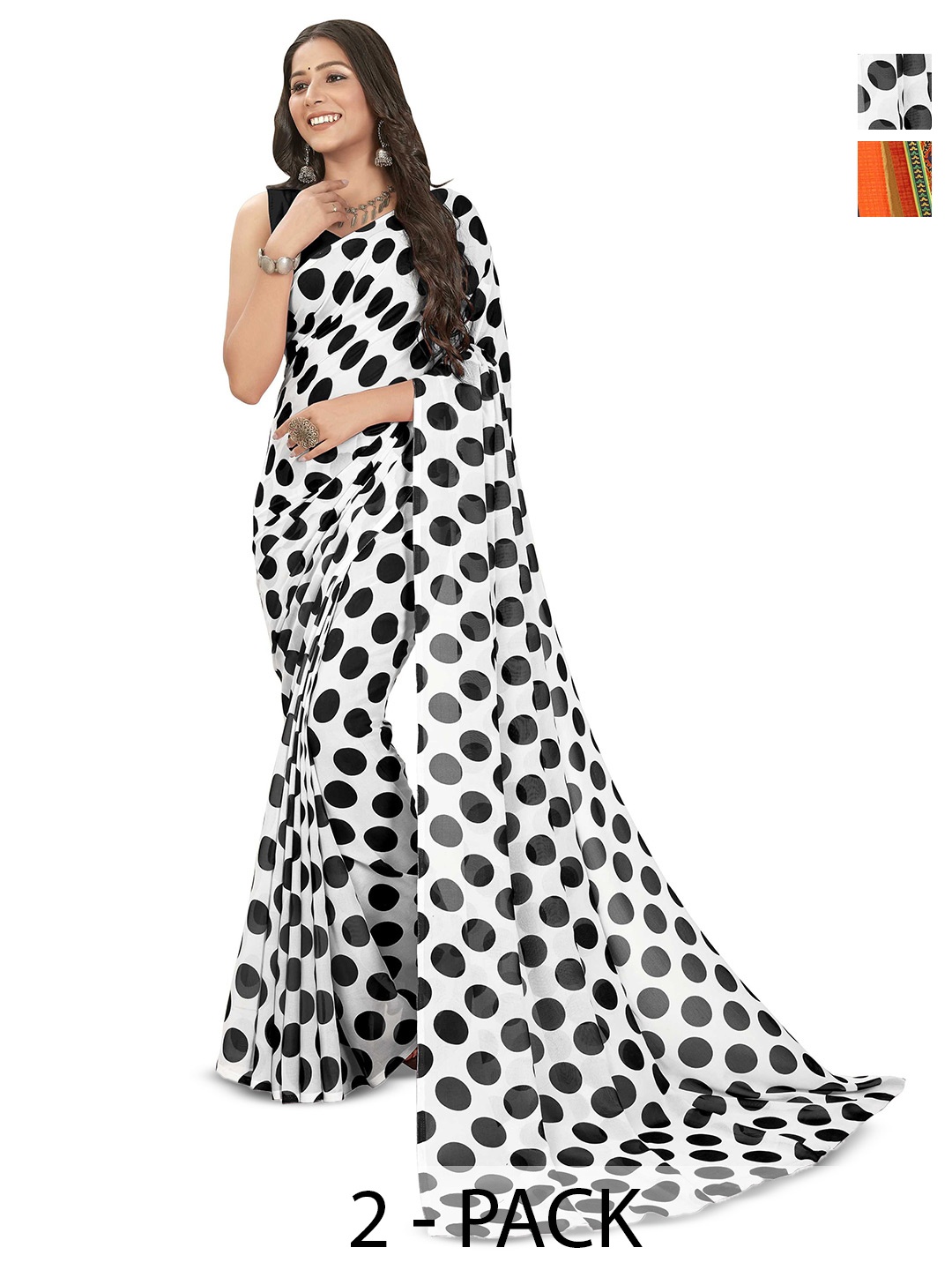 

ANAND SAREES Pack Of 2 Polka Dot Saree, White