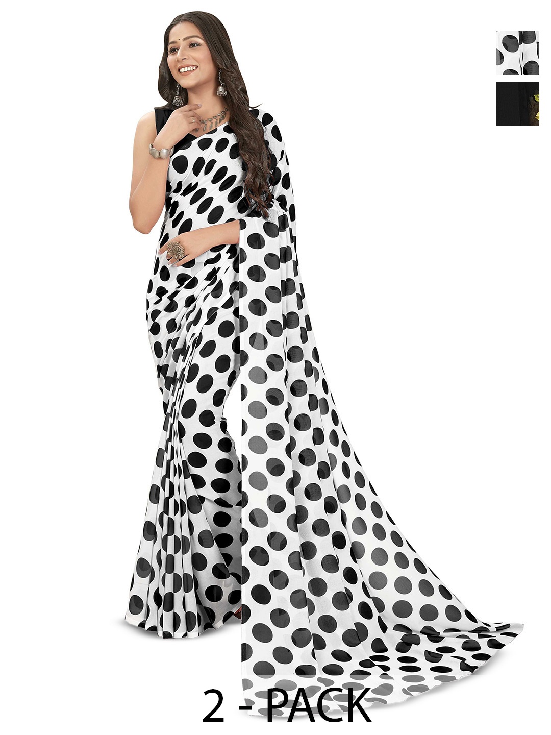 

ANAND SAREES Pack Of 2 Polka Dot Saree, White