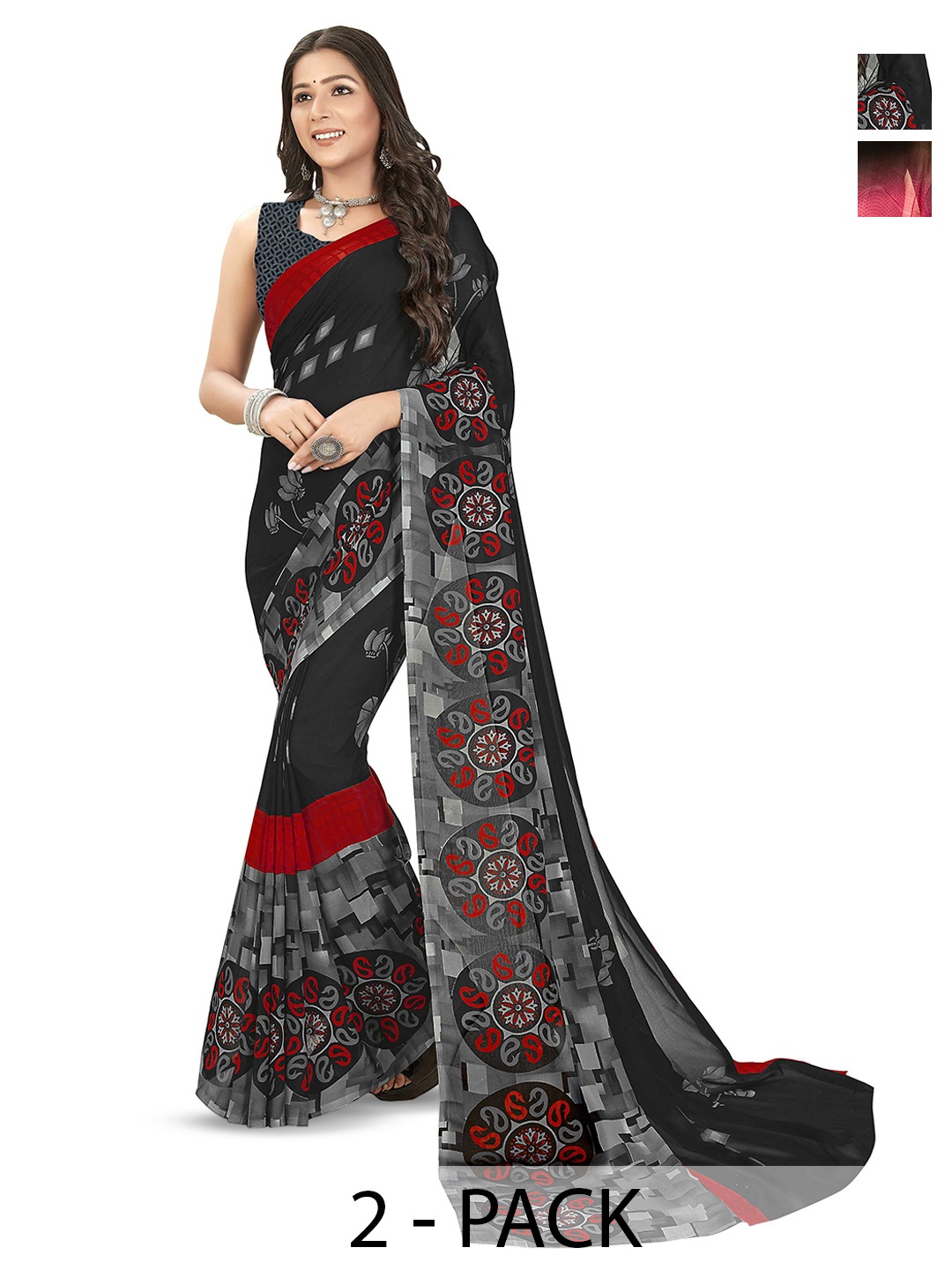 

ANAND SAREES Floral Poly Georgette Saree, Black