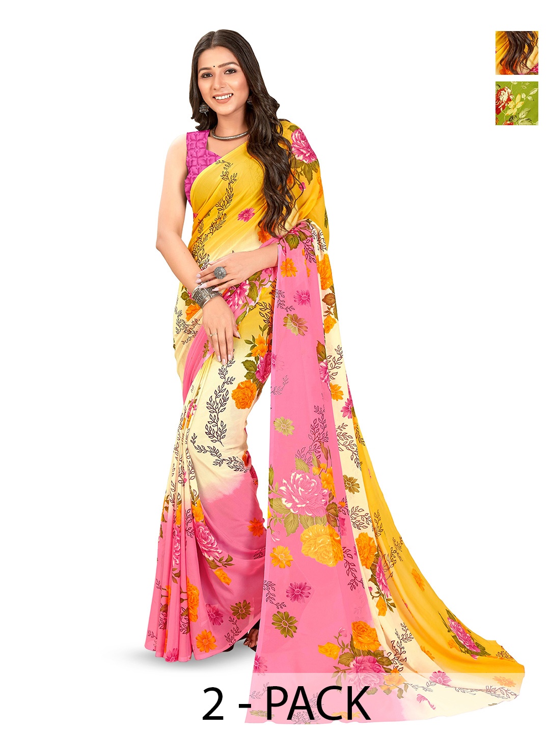 

ANAND SAREES Floral Poly Georgette Saree, Green