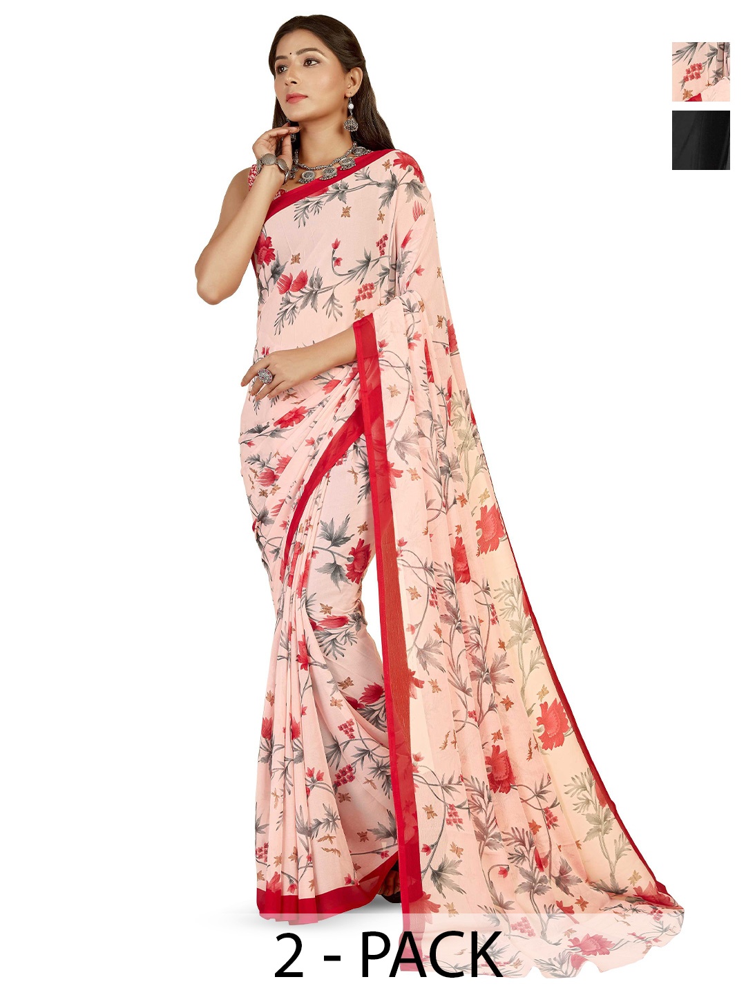 

ANAND SAREES Pack of 2 Floral Saree, Black