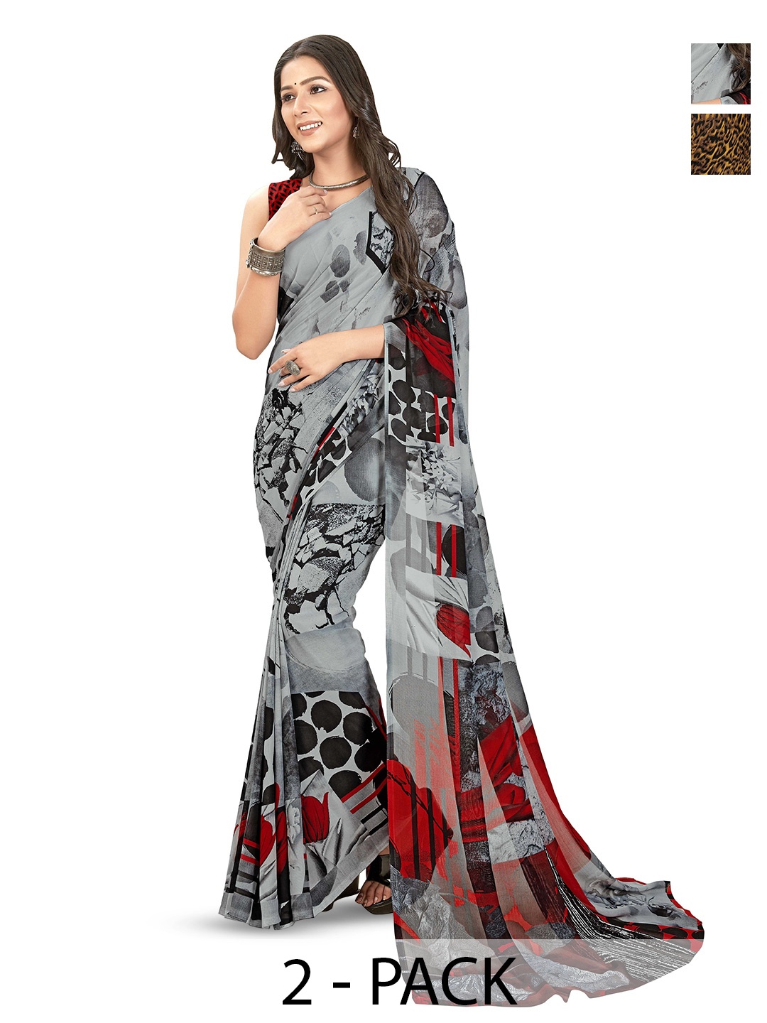 

ANAND SAREES Pack Of 2 Poly Georgette Saree, Grey