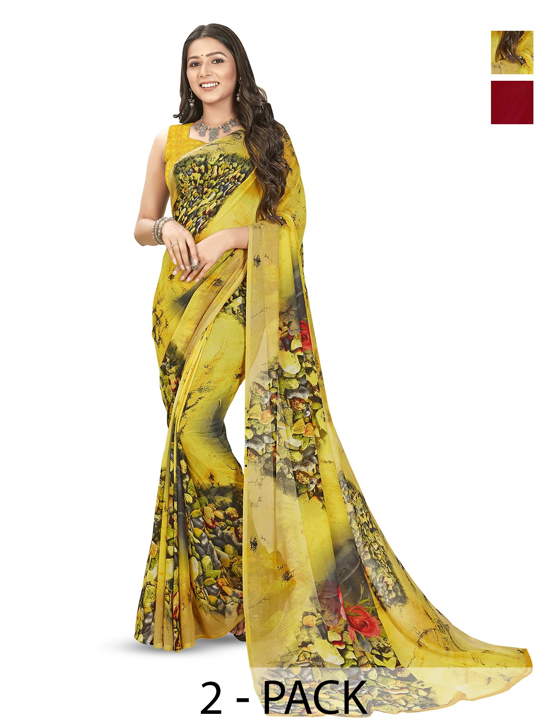 

ANAND SAREES Floral Poly Georgette Saree, Yellow