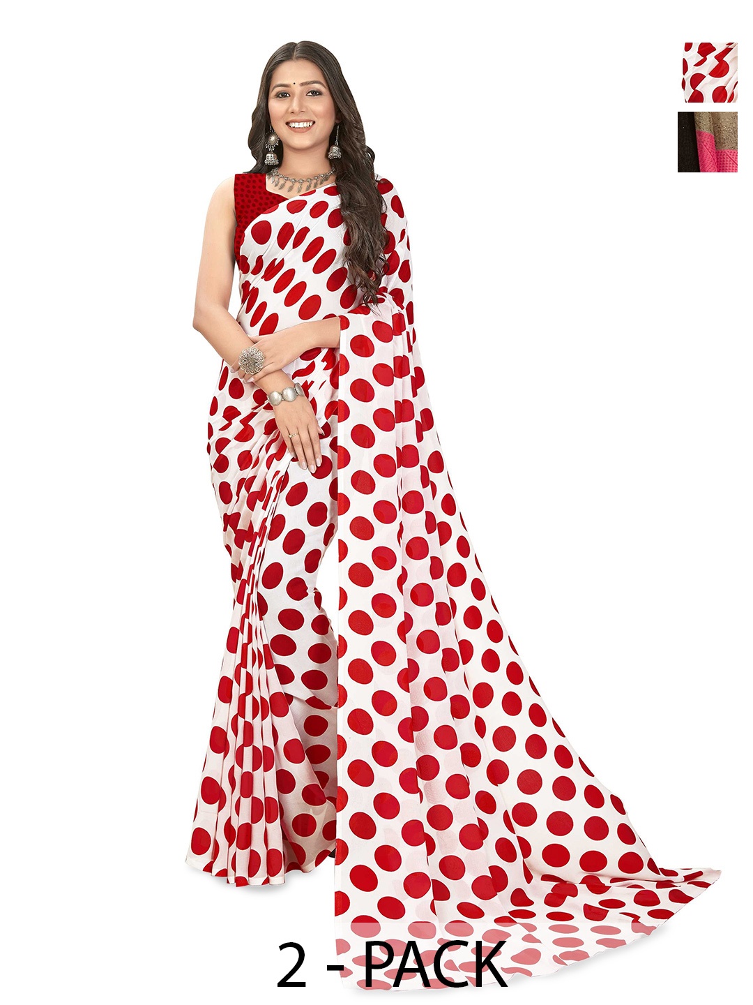 

ANAND SAREES Pack of 2 Polka Dot Saree, White