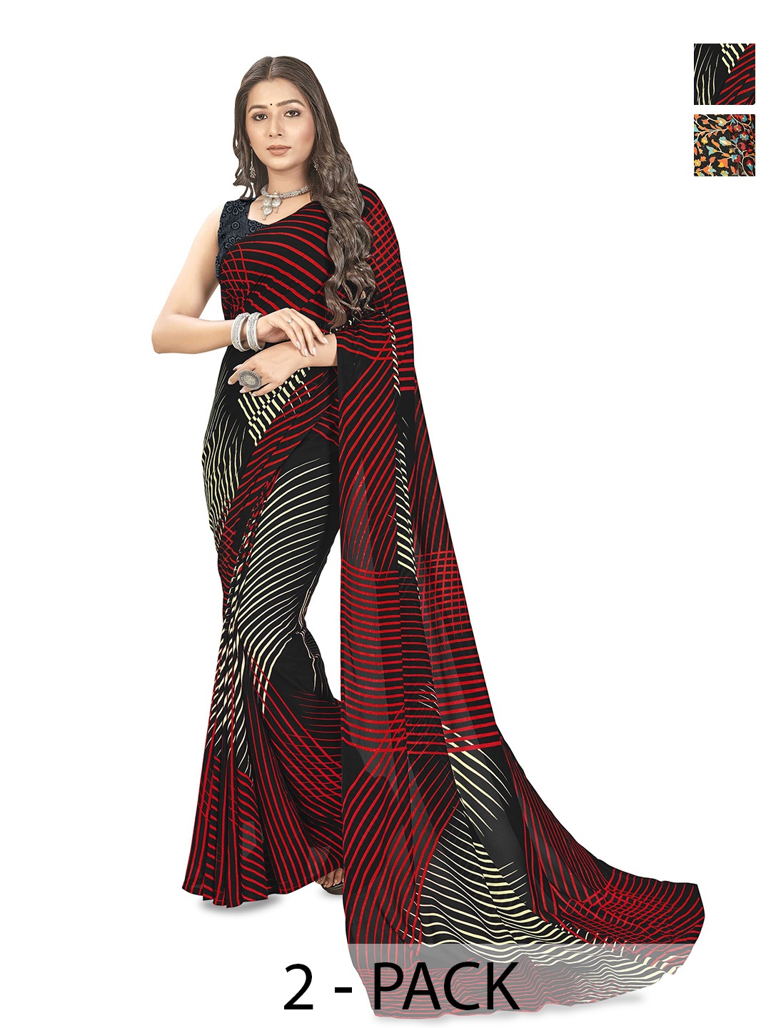 

ANAND SAREES Selection Of 2 Printed Saree, Burgundy