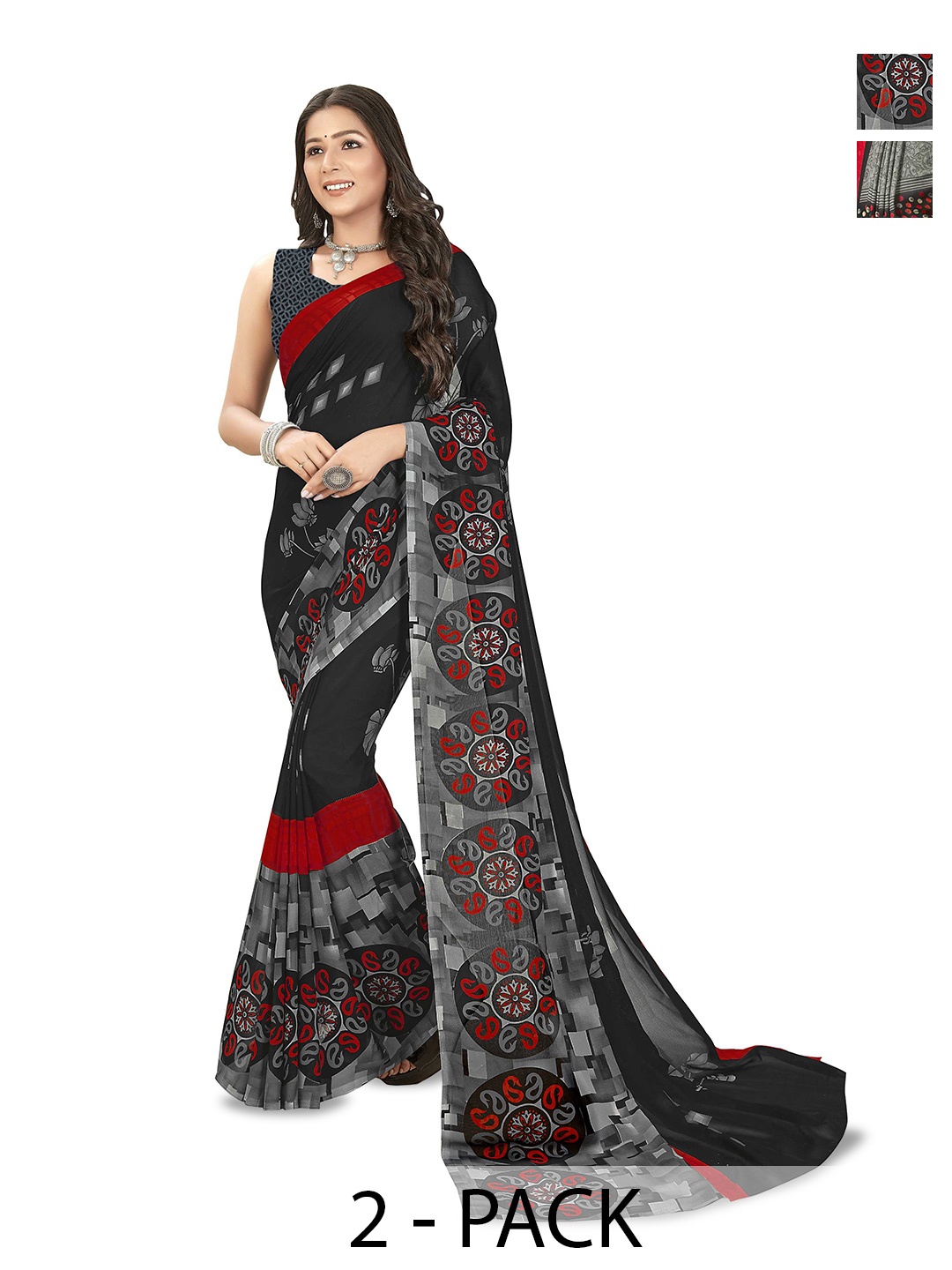 

ANAND SAREES Floral Poly Georgette Saree, Black
