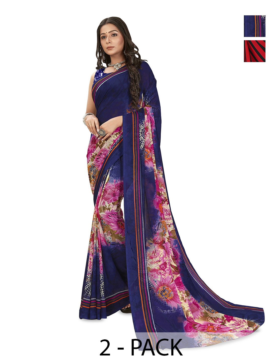 

ANAND SAREES Selection Of 2 Printed Saree, Blue