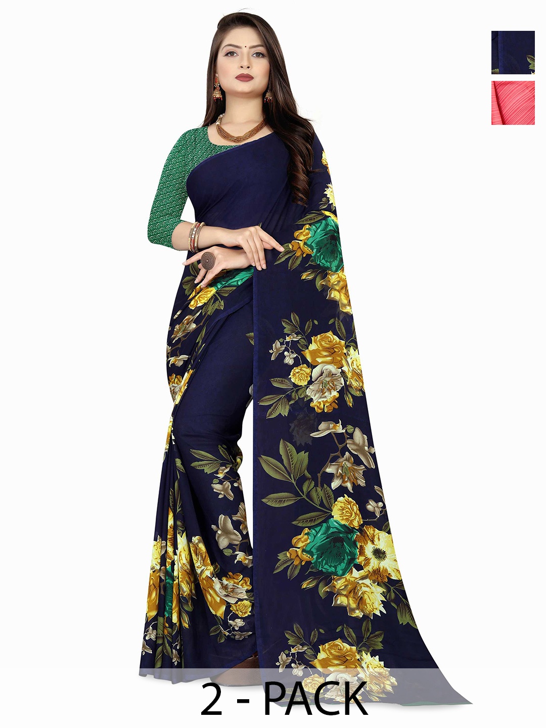 

ANAND SAREES Selection Of 2 Printed Saree, Blue