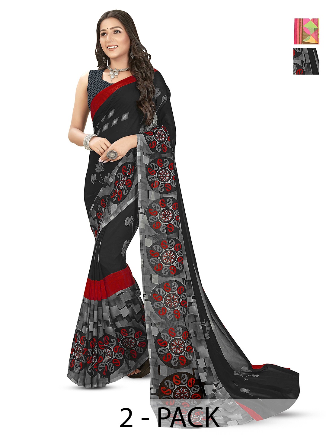 

ANAND SAREES Pack of 2 Floral Saree, Yellow