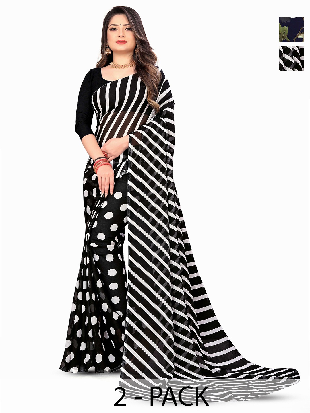 

ANAND SAREES Floral Poly Georgette Saree, Black