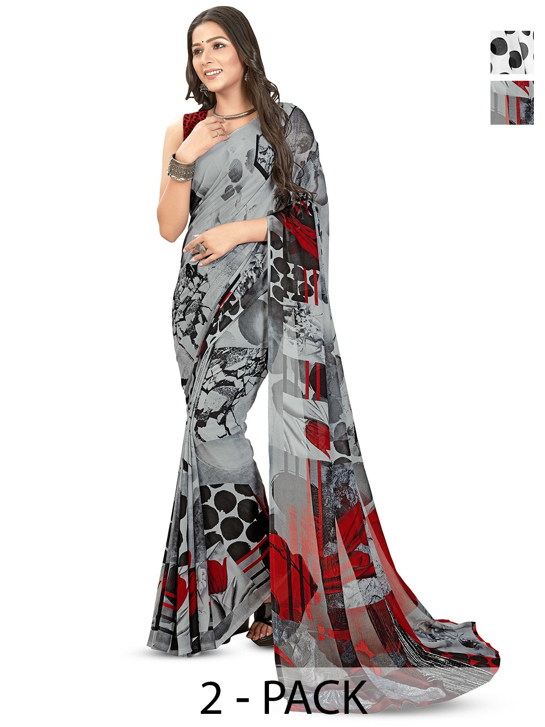 

ANAND SAREES Pack of 2 Floral Saree, White