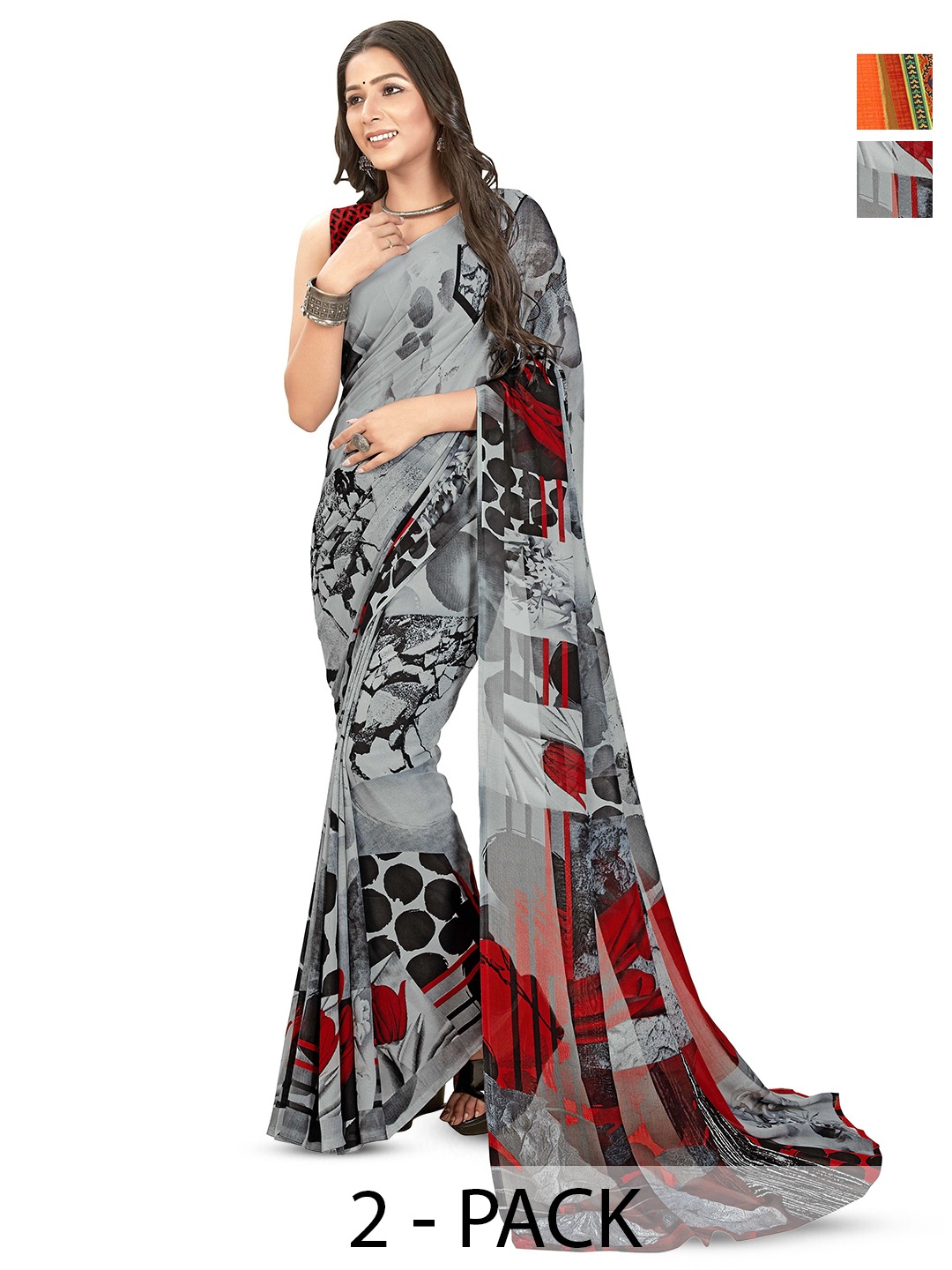 

ANAND SAREES Pack Of 2 Printed Poly Georgette Saree, Grey