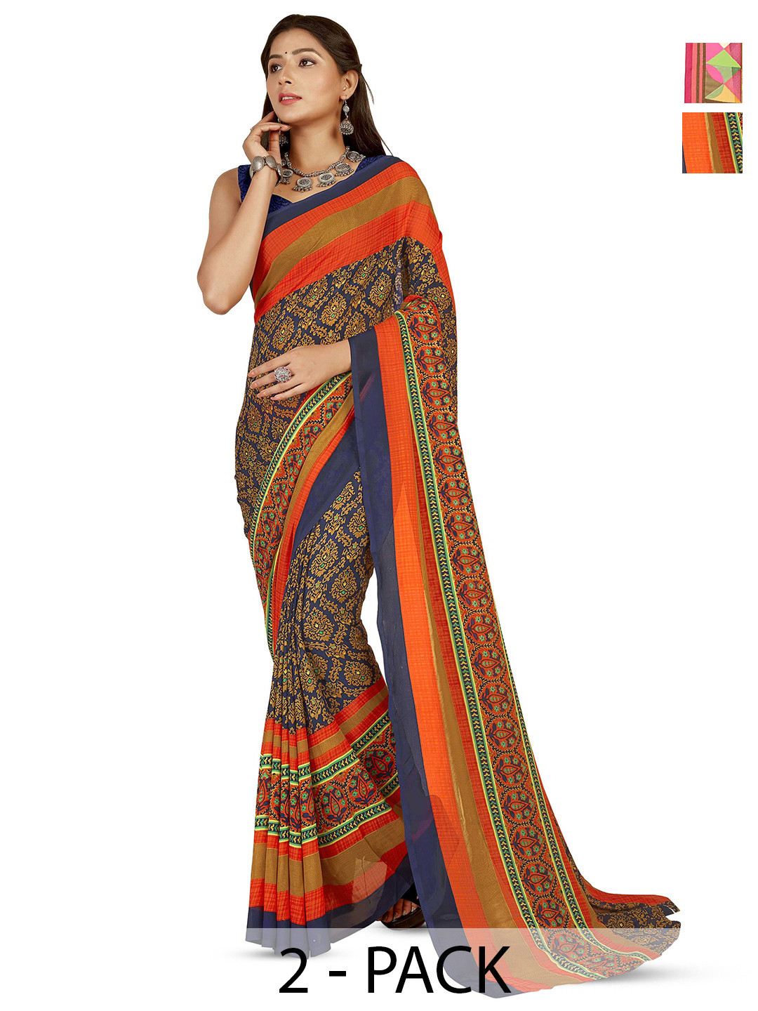 

ANAND SAREES Selection of 2 Floral Sarees, Yellow