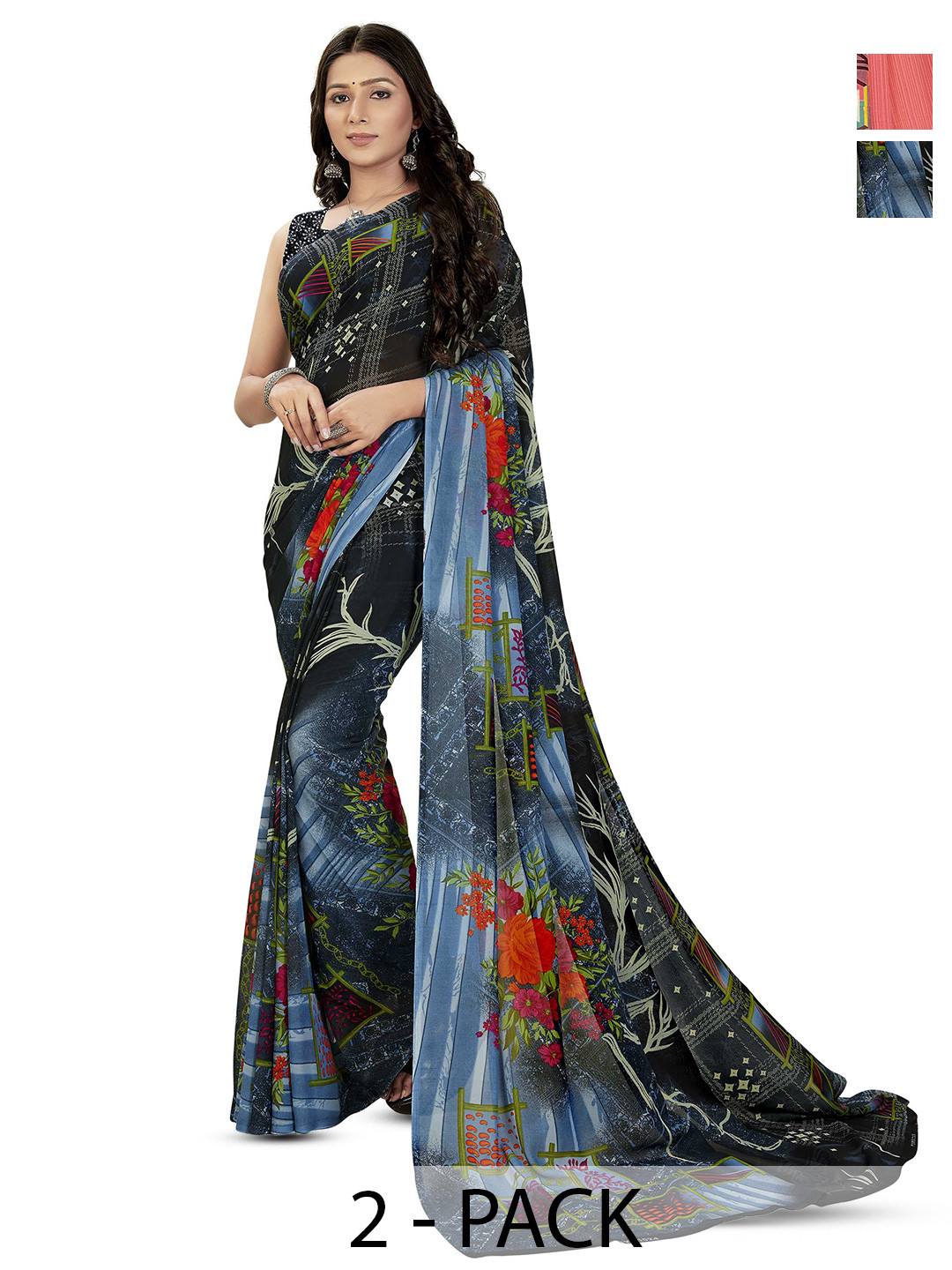

ANAND SAREES Floral Poly Georgette Saree, Pink