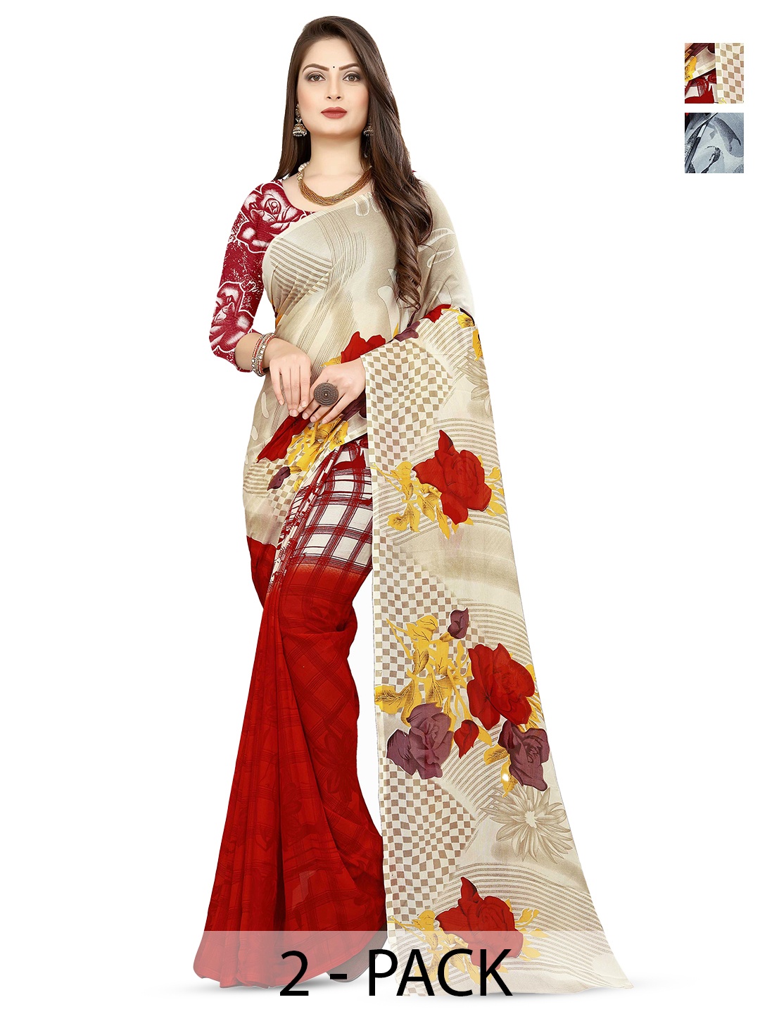 

ANAND SAREES Selection Of 2 Printed Saree, Grey