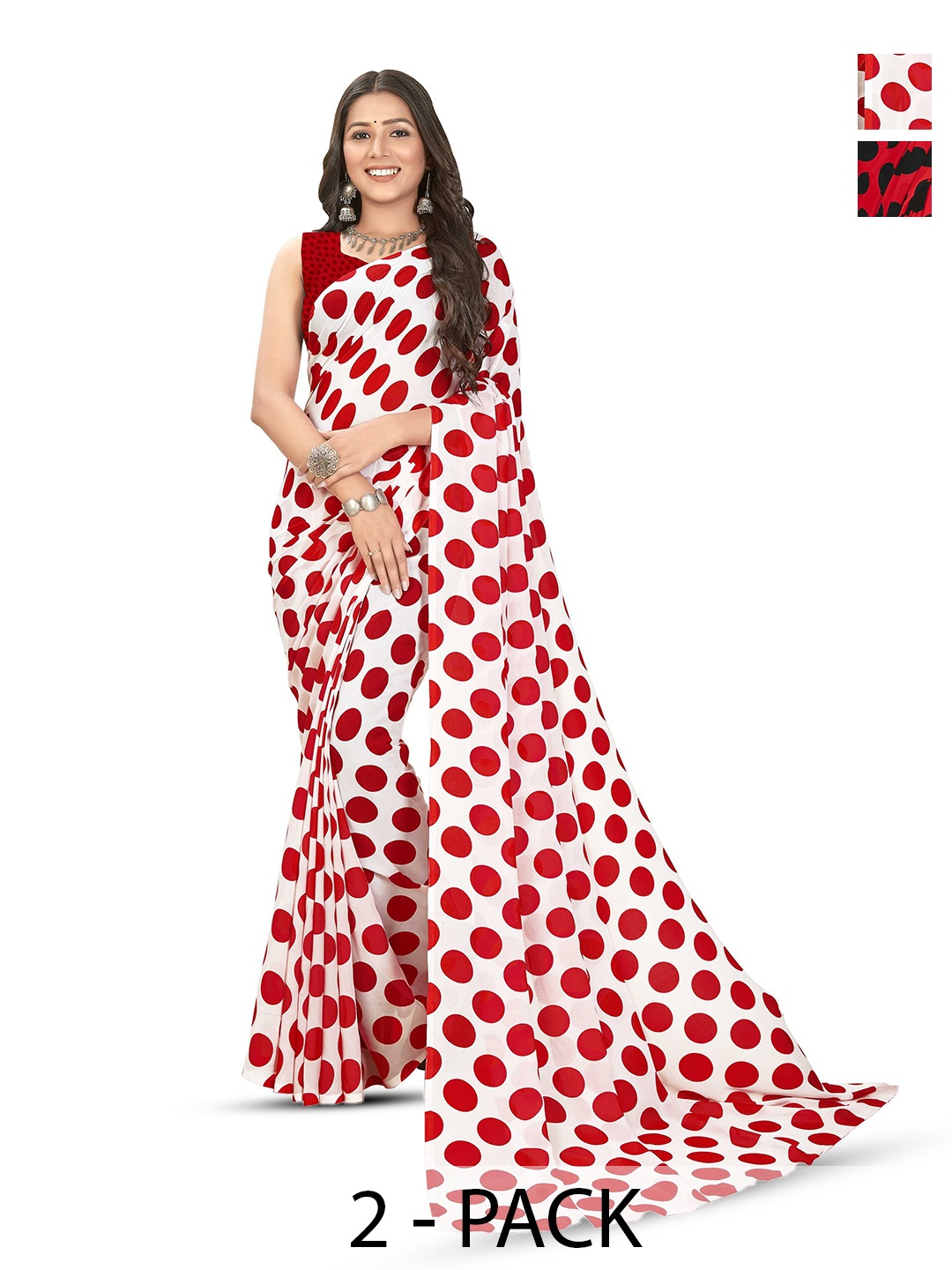 

ANAND SAREES Polka Dot Poly Georgette Saree, Red