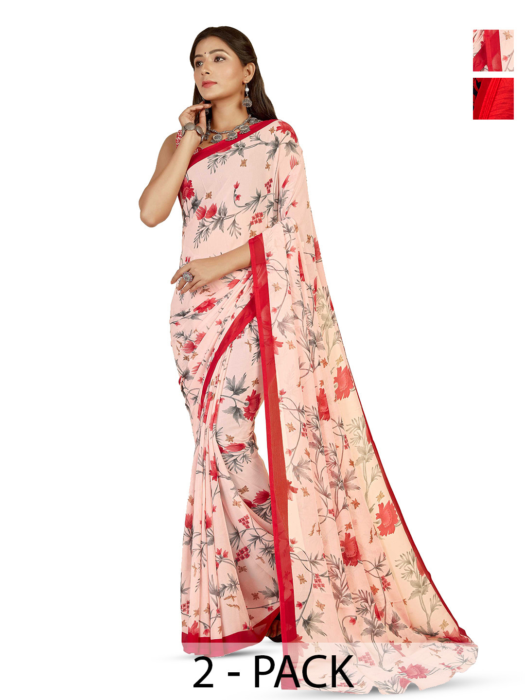 

ANAND SAREES Selection Of 2 Floral Printed Sarees, Pink