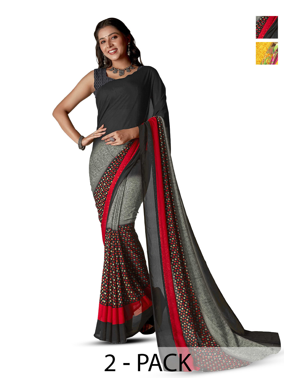 

ANAND SAREES Selection of 2 Floral Saree, Green