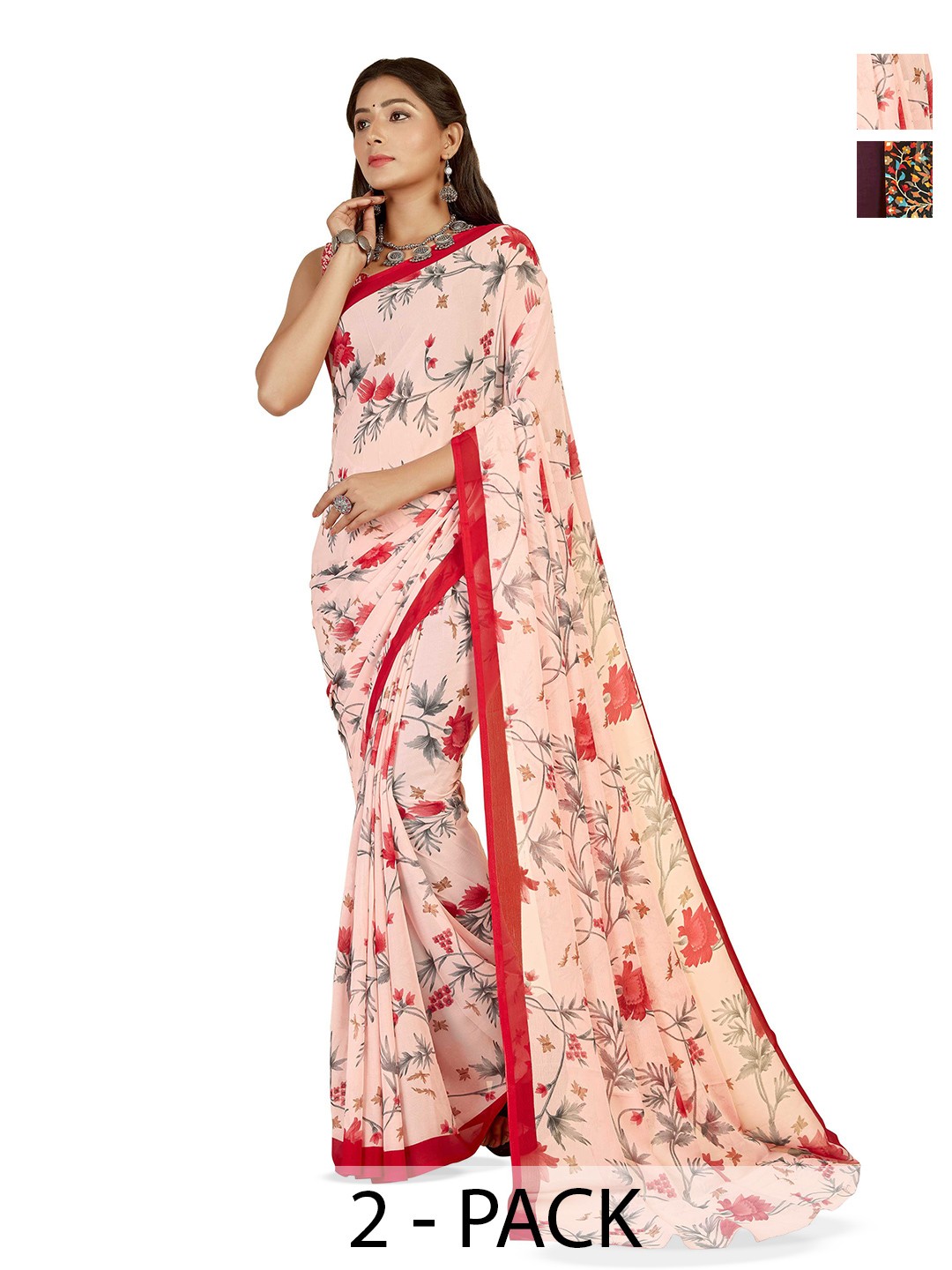 

ANAND SAREES Pack of 2 Floral Saree, Purple