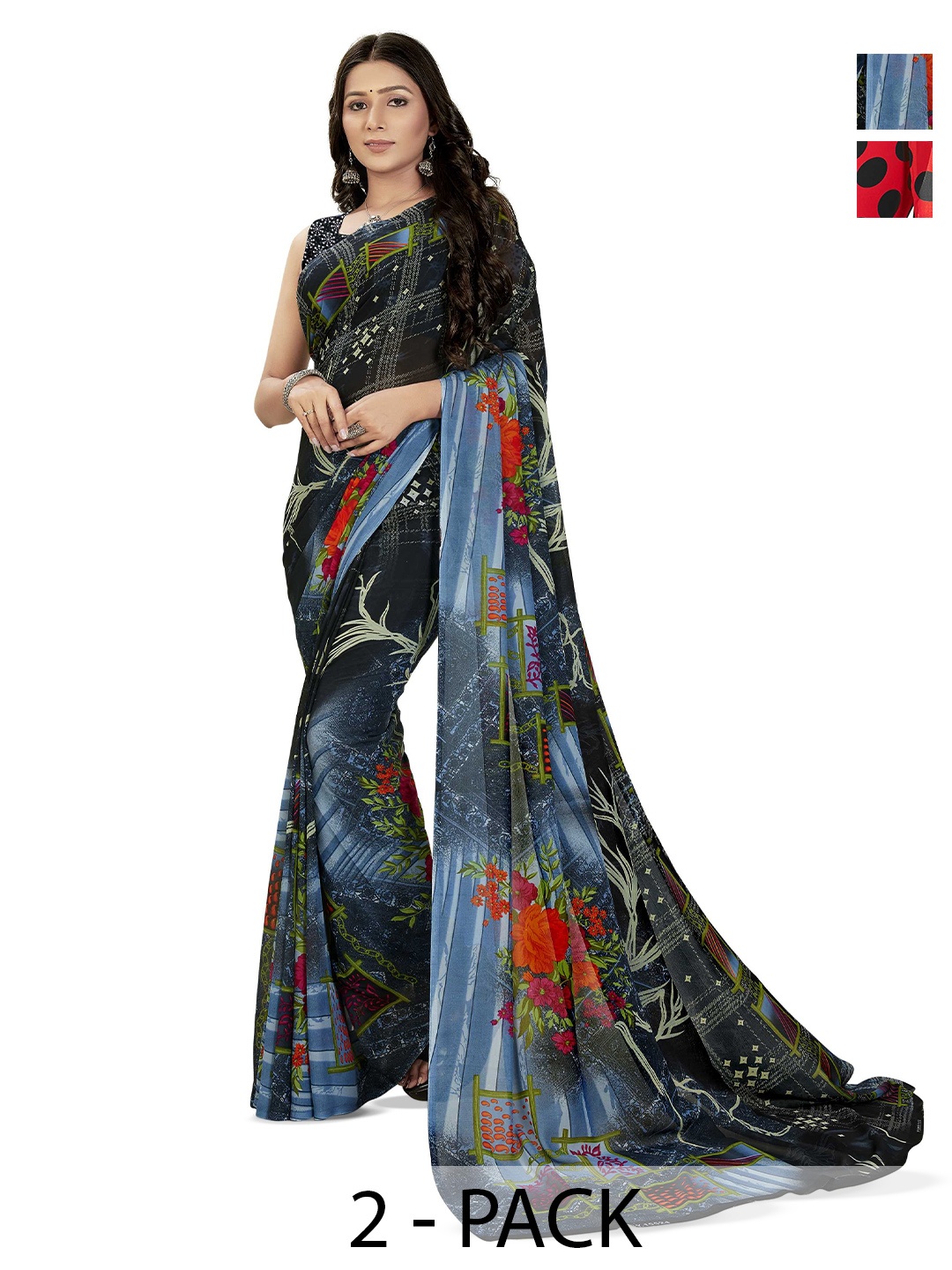 

ANAND SAREES Floral Poly Georgette Saree, Grey