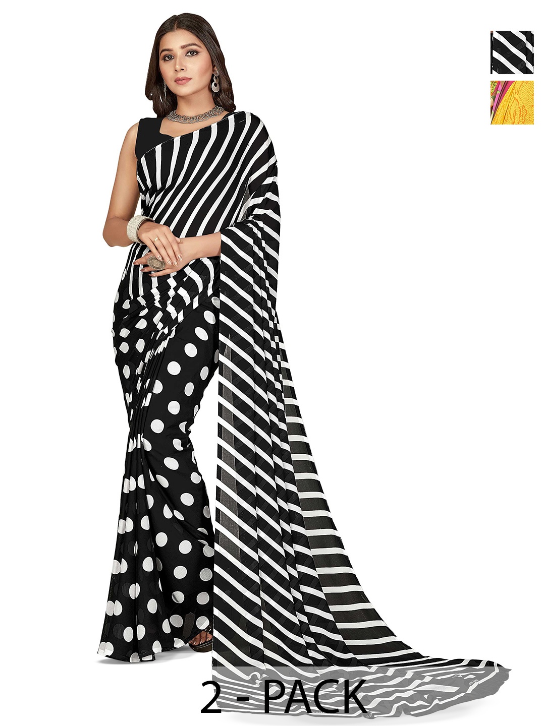 

ANAND SAREES Selection Of 2 Printed Saree, Black