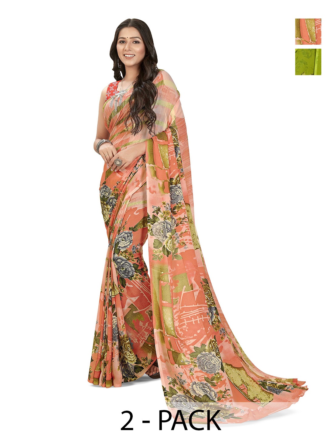 

ANAND SAREES Selection of 2 Floral Sarees, Pink