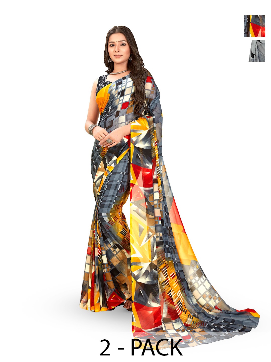 

ANAND SAREES Floral Poly Georgette Saree, Grey