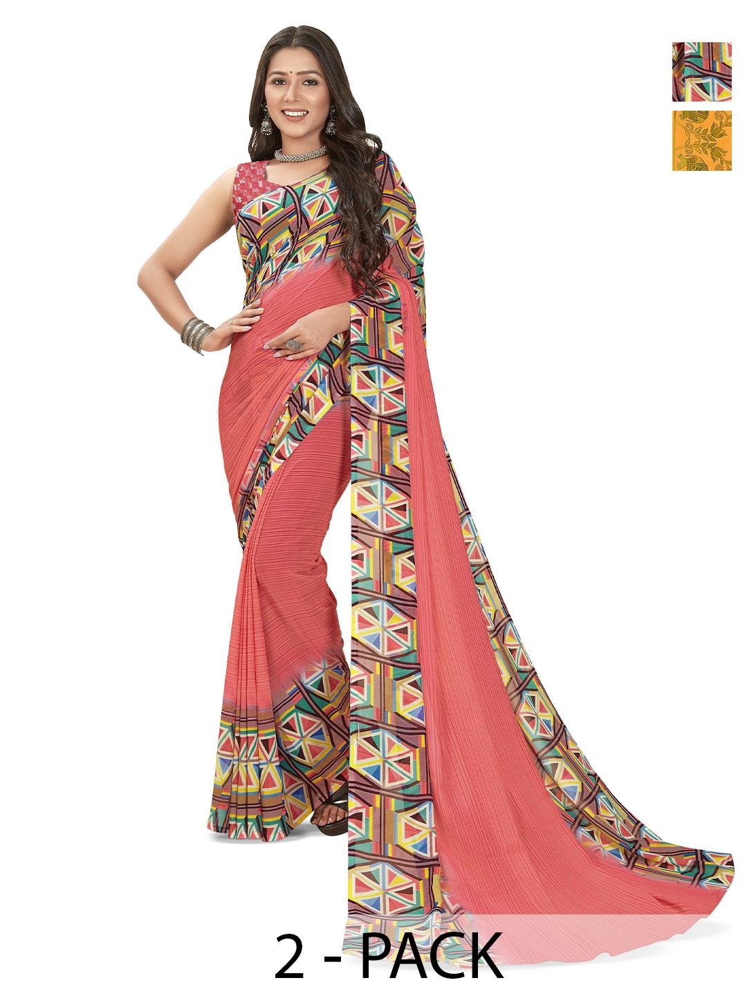 

ANAND SAREES Floral Poly Georgette Saree, Pink