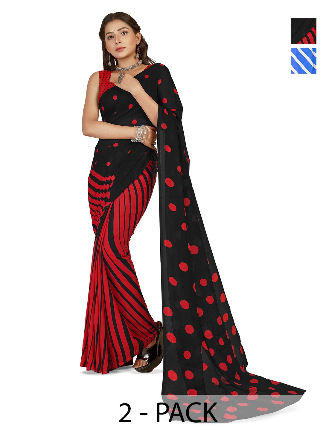 

ANAND SAREES Polka Dots Printed Saree, Red