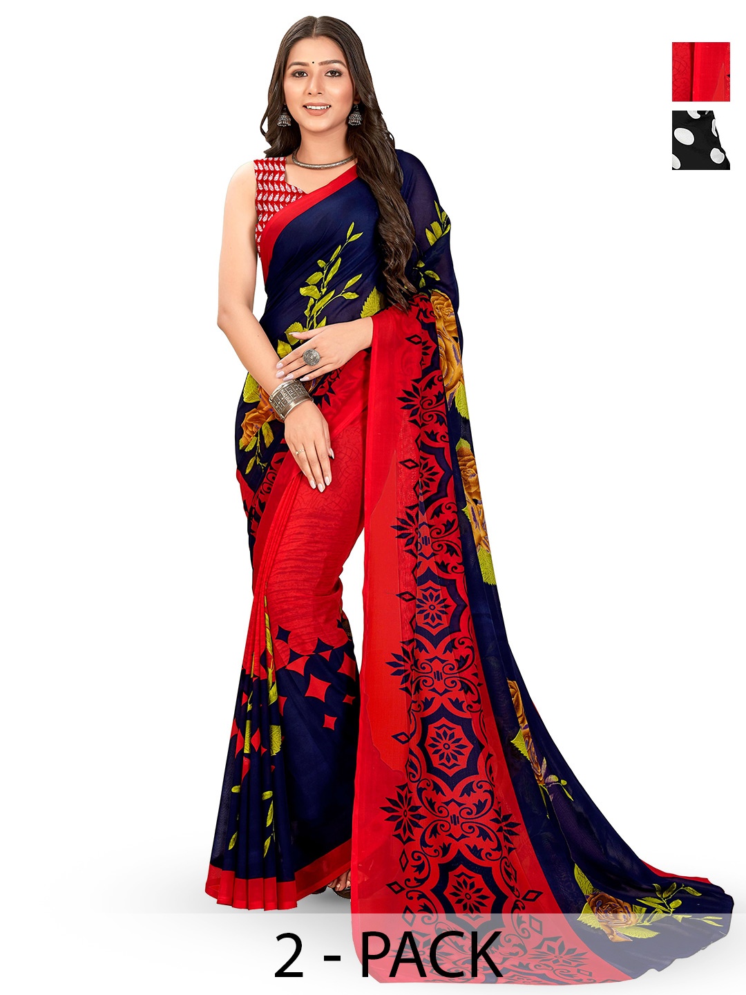 

ANAND SAREES Poly Georgette Saree Pack of 2, White